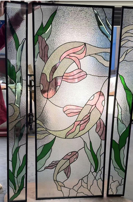 Thiết kế tùy chỉnh của Koi Cửa vào kính chèn kính trang trí tấm kính Beveled Glass
